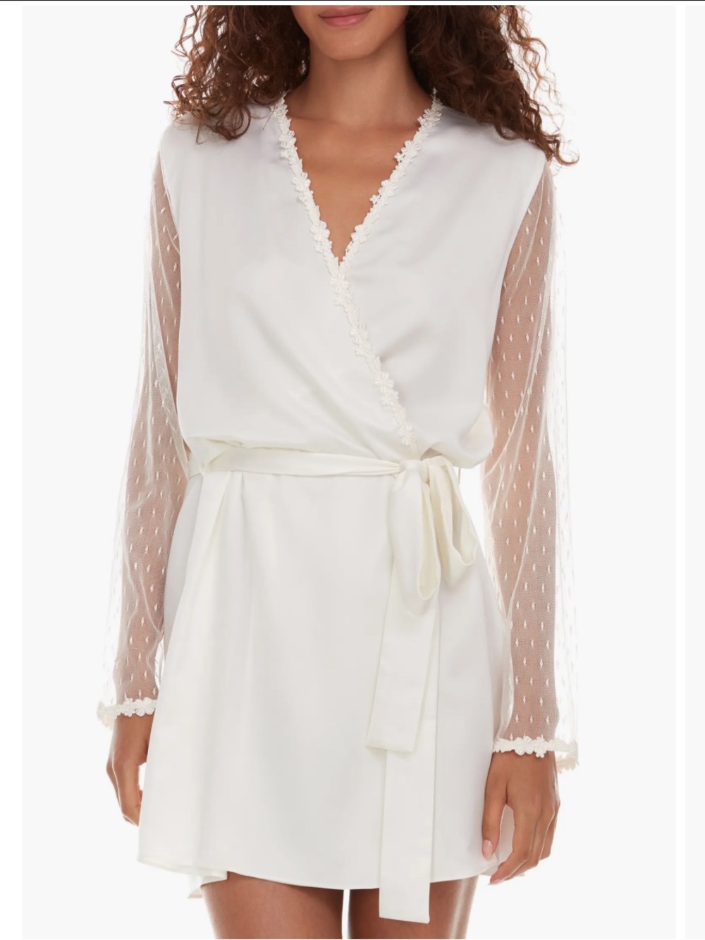 Flora Nikrooz Ivory Wrap Robe with Sheer Dotted Sleeves